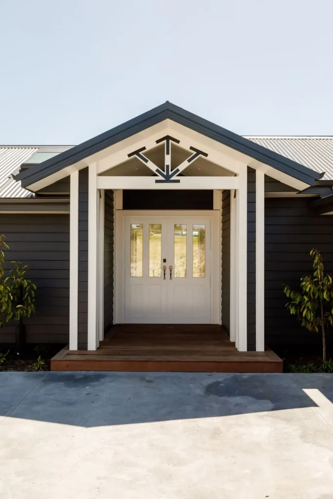 Gabled front entrance of Redvale Estate